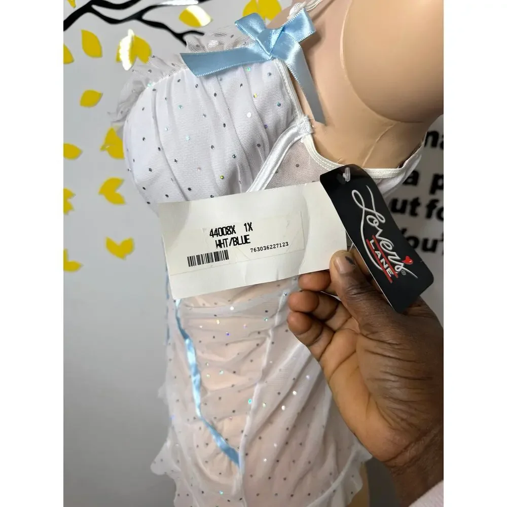 Escante Lover’s Lane Women’s Lingerie Sequin Cami‎ Set Blue Ribbon Size 1x White - Picture 7 of 12